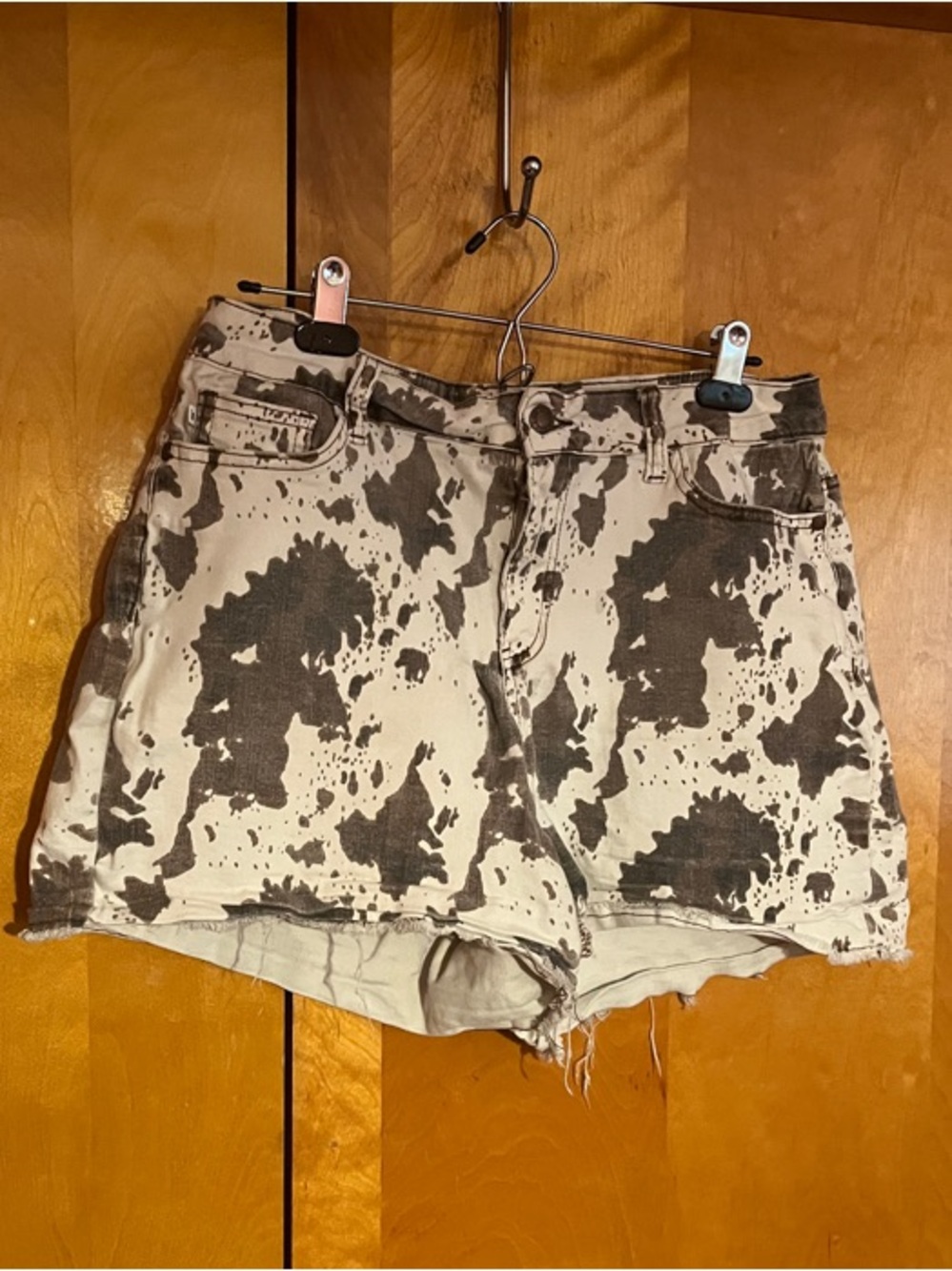 Judy Blue Cow-Print Denim Shorts -  Brown & Cream